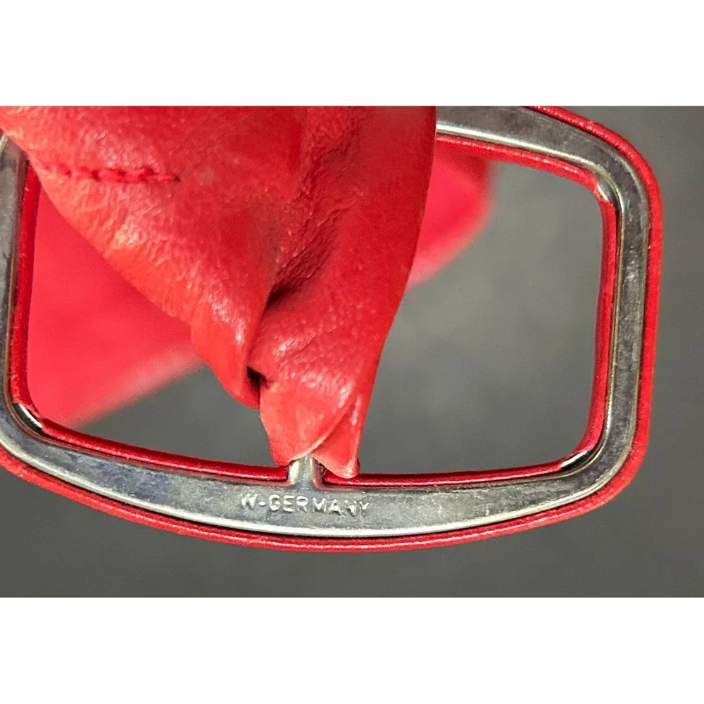 VTG St Michael Leather Belt Women 25-26 XS Red Wide Cinch Waist Sash UK Chic 90s
